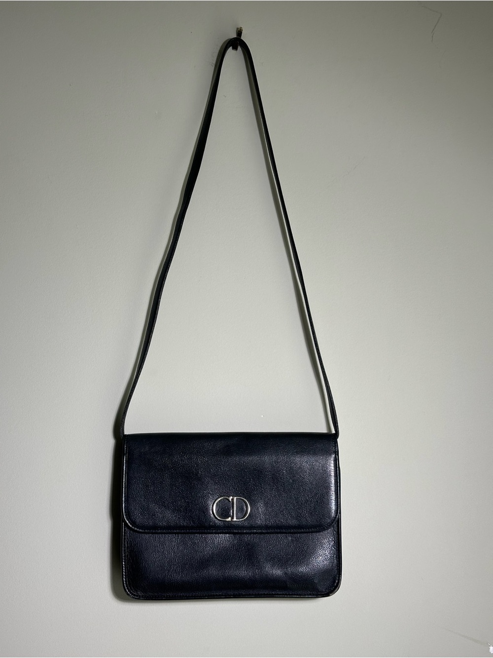 Authentic Vintage Christian Dior Black Leather CD Logo Flap Shoulder Bag